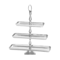 Countertop Storage LITTON LANE 19 In. Polished Silver Aluminum 3-Tiered Rectangular Fruit Stand
