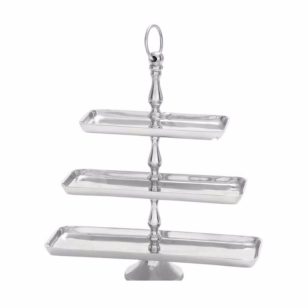 Countertop Storage LITTON LANE 19 In. Polished Silver Aluminum 3-Tiered Rectangular Fruit Stand 3 Countertop Storage LITTON LANE 19 In. Polished Silver Aluminum 3-Tiered Rectangular Fruit Stand