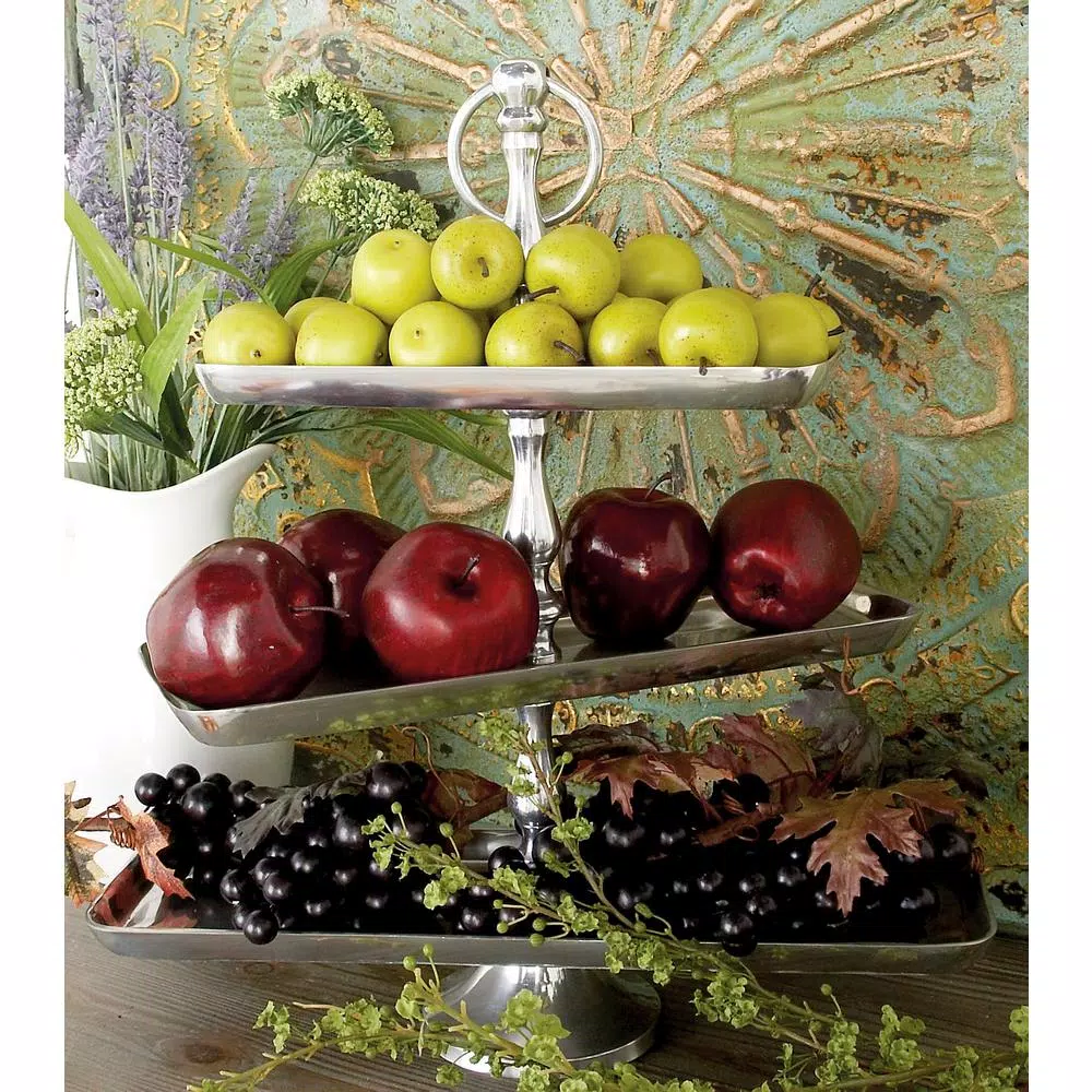 Countertop Storage LITTON LANE 19 In. Polished Silver Aluminum 3-Tiered Rectangular Fruit Stand 4 Countertop Storage LITTON LANE 19 In. Polished Silver Aluminum 3-Tiered Rectangular Fruit Stand - Image 2