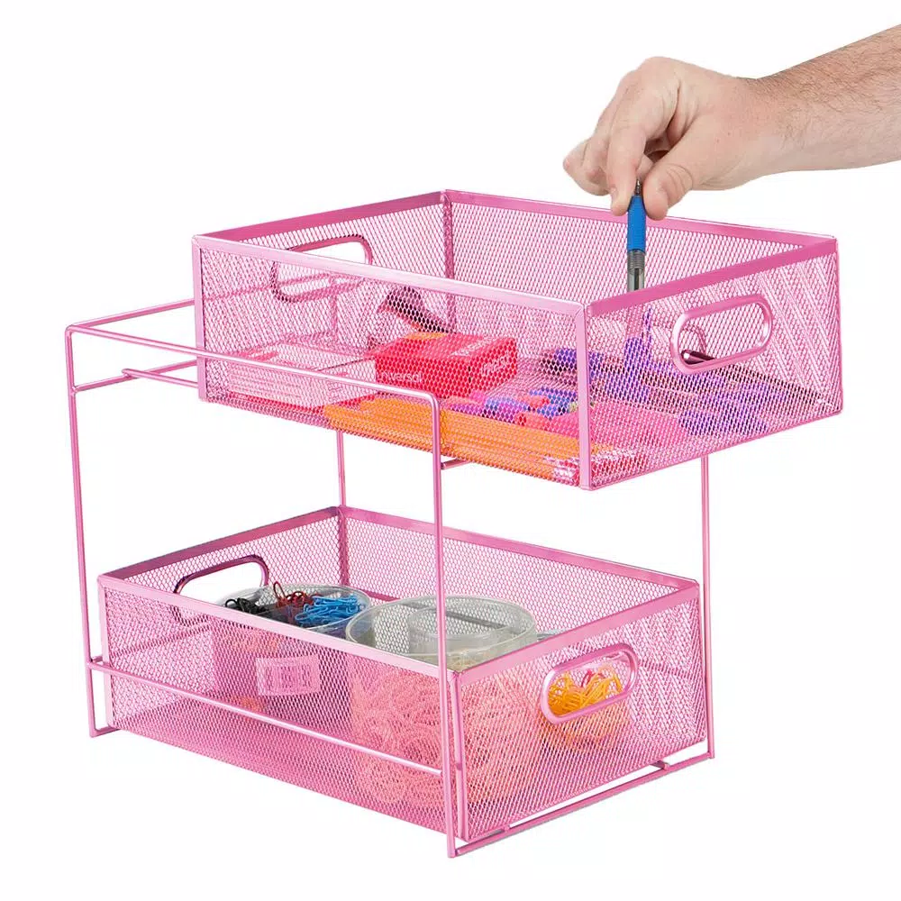 Countertop Storage Mind Reader 12.25 In. H X 8.25 In. W X 12.38 In. L Modern Pink Metal Flatware Organizer, Utensil Caddy 4 Countertop Storage Mind Reader 12.25 In. H X 8.25 In. W X 12.38 In. L Modern Pink Metal Flatware Organizer, Utensil Caddy - Image 2