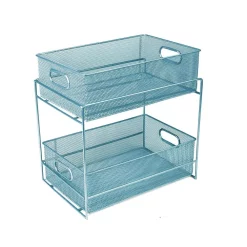Countertop Storage Mind Reader 12.25 In. H X 8.25 In. W X 12.38 In. L Modern Turquoise Metal Flatware Organizer, Utensil Caddy