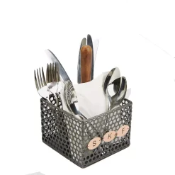 Countertop Storage Mind Reader Black Metal 4-Compartment Utensil Basket Flatware Cutlery Holder Silverware Organizer With Wood Handle -Honey Can Do Shop mind reader silverware caddies utenbask4 blk 4f 1000