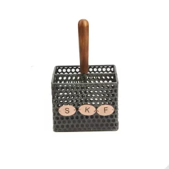 Countertop Storage Mind Reader Black Metal 4-Compartment Utensil Basket Flatware Cutlery Holder Silverware Organizer With Wood Handle