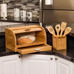 Countertop Storage Honey-Can-Do Bamboo Bread Box With Pull-Out Drawer And Cutting Board