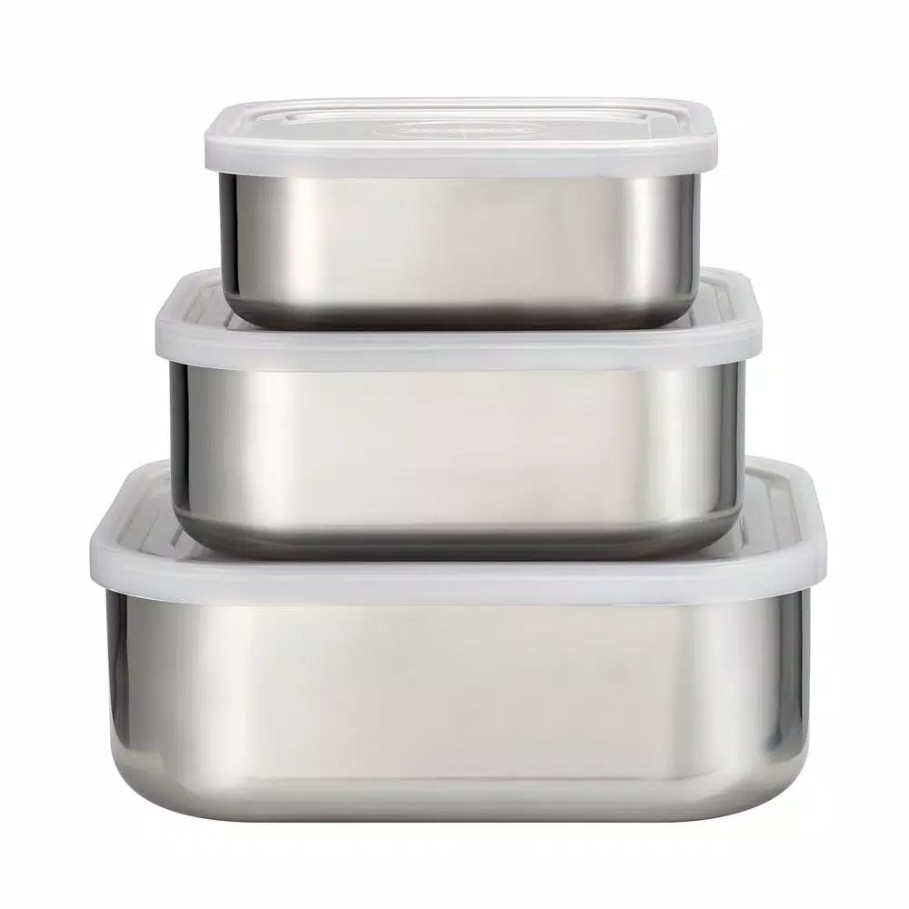 Food Storage Tramontina 3Pc Stainless Steel Covered Square Container Set – Frosted Lids 3 Food Storage Tramontina 3Pc Stainless Steel Covered Square Container Set – Frosted Lids