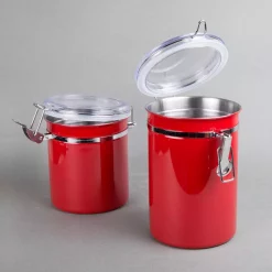 Food Storage Creative Home Set Of 4-Pieces Red Stainless Steel Canister Storage Container With Air Tight Lid And Locking Clamp 11 Food Storage Creative Home Set Of 4-Pieces Red Stainless Steel Canister Storage Container With Air Tight Lid And Locking Clamp -Honey Can Do Shop red creative home kitchen canisters 50283 1f 1000