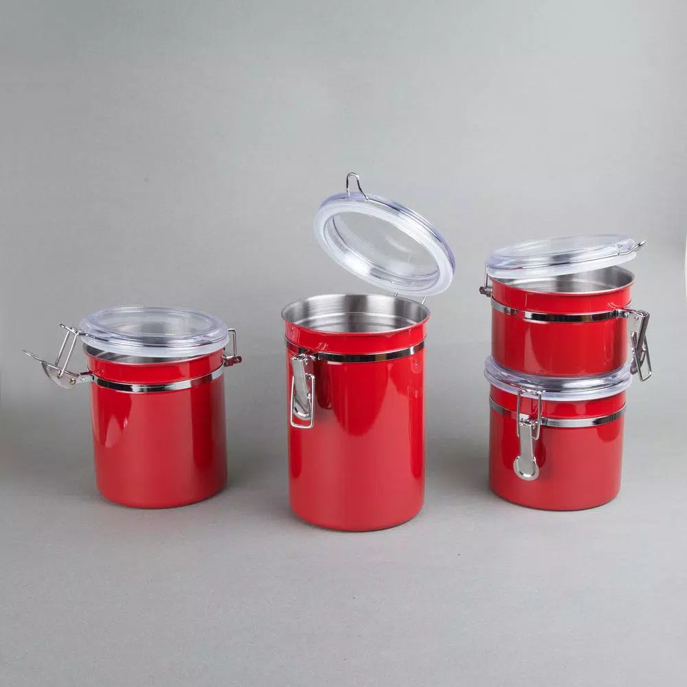 Food Storage Creative Home Set Of 4-Pieces Red Stainless Steel Canister Storage Container With Air Tight Lid And Locking Clamp 8 Food Storage Creative Home Set Of 4-Pieces Red Stainless Steel Canister Storage Container With Air Tight Lid And Locking Clamp - Image 6