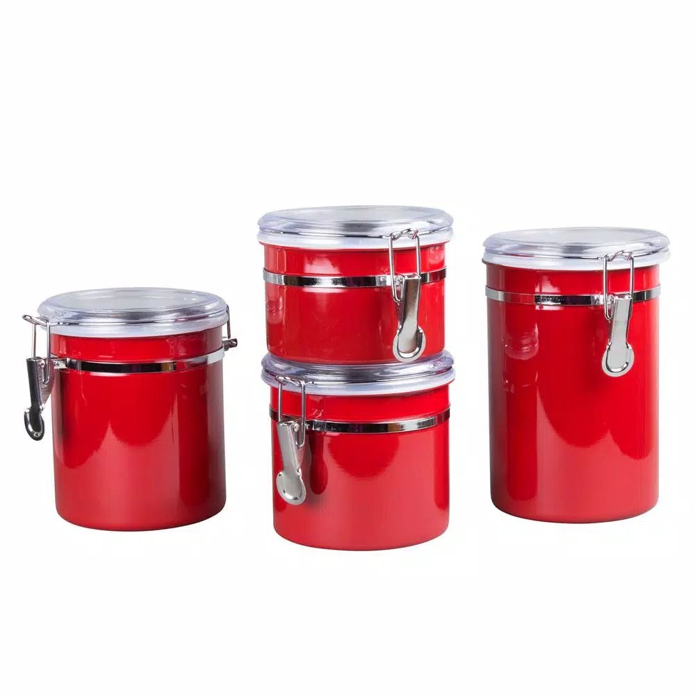 Food Storage Creative Home Set Of 4-Pieces Red Stainless Steel Canister Storage Container With Air Tight Lid And Locking Clamp 3 Food Storage Creative Home Set Of 4-Pieces Red Stainless Steel Canister Storage Container With Air Tight Lid And Locking Clamp