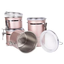 Food Storage Creative Home Rose Gold Stainless Steel Canister, Storage Container With Air Tight Lid And Locking Clamp (Set Of 4) -Honey Can Do Shop rose gold creative home kitchen canisters 50259 1f 1000