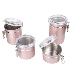 Food Storage Creative Home Rose Gold Stainless Steel Canister, Storage Container With Air Tight Lid And Locking Clamp (Set Of 4) -Honey Can Do Shop rose gold creative home kitchen canisters 50259 31 1000