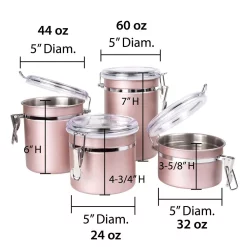 Food Storage Creative Home Rose Gold Stainless Steel Canister, Storage Container With Air Tight Lid And Locking Clamp (Set Of 4) -Honey Can Do Shop rose gold creative home kitchen canisters 50259 44 1000