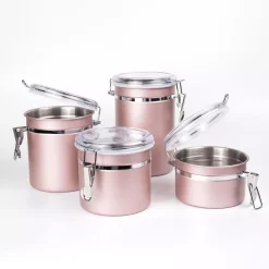 Food Storage Creative Home Rose Gold Stainless Steel Canister, Storage Container With Air Tight Lid And Locking Clamp (Set Of 4)