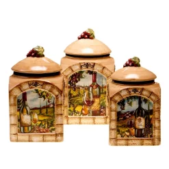 Food Storage Certified International Tuscan View 3-Piece Earthenware Canister Set