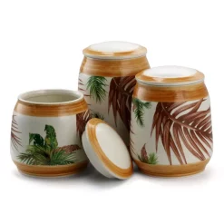 Food Storage Elama Paradise Palms Sand 3-Piece Ceramic Canister Set With Ceramic Tops -Honey Can Do Shop sand elama kitchen canisters 985112007m 1f 1000