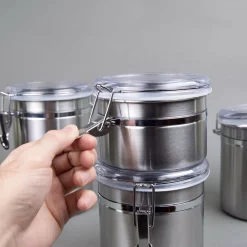 Food Storage Creative Home Set Of 4 Pieces Stainless Steel Canister Container Set With Air Tight Lid And Locking Clamp -Honey Can Do Shop silver creative home kitchen canisters 50274 31 1000