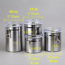 Food Storage Creative Home Set Of 4 Pieces Stainless Steel Canister Container Set With Air Tight Lid And Locking Clamp -Honey Can Do Shop silver creative home kitchen canisters 50274 44 1000