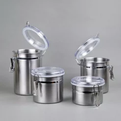 Food Storage Creative Home Set Of 4 Pieces Stainless Steel Canister Container Set With Air Tight Lid And Locking Clamp -Honey Can Do Shop silver creative home kitchen canisters 50274 4f 1000