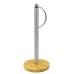 Countertop Storage ExcelSteel Stainless Steel Paper Towel Holder With Bamboo Base