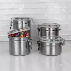 Food Storage Home Basics Stainless Steel Canister Set (4-Piece) -Honey Can Do Shop silver home basics kitchen canisters cs10067 1f 1000