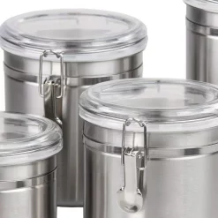 Food Storage Home Basics Stainless Steel Canister Set (4-Piece) -Honey Can Do Shop silver home basics kitchen canisters cs10067 c3 1000