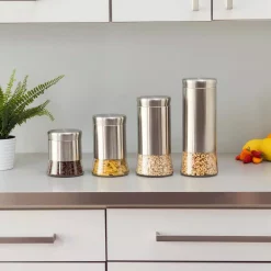 Food Storage Home Basics Essence Stainless Steel Canister Set (4-Piece) -Honey Can Do Shop silver home basics kitchen canisters cs44446 4f 1000