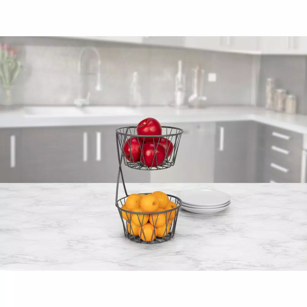 Countertop Storage Spectrum Paxton 2-Tier Server Baskets, For Fruit, Produce, Bread, K-Cups, Snacks And More, Industrial Gray 4 Countertop Storage Spectrum Paxton 2-Tier Server Baskets, For Fruit, Produce, Bread, K-Cups, Snacks And More, Industrial Gray - Image 2