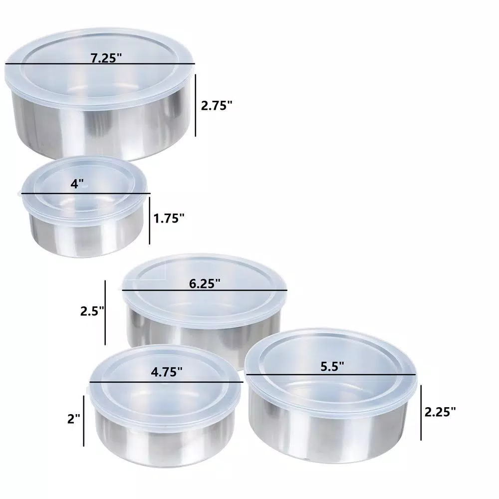 Food Storage Chef Buddy 5-Piece Stainless Steel Bowl Set With Lids 5 Food Storage Chef Buddy 5-Piece Stainless Steel Bowl Set With Lids - Image 3