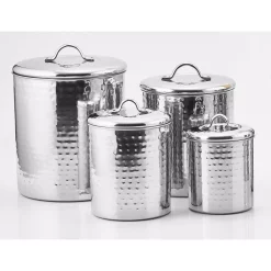 Food Storage Old Dutch 4 Qt., 2 Qt., 1.5 Qt., 1 Qt. Stainless Steel Hammered Canister Set With Fresh Seal Covers (4-Piece) -Honey Can Do Shop stainless steel old dutch kitchen canisters 943 c3 1000
