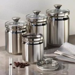Food Storage Tramontina Gourmet 4-Piece Stainless Steel Covered Canister Set -Honey Can Do Shop stainless steel tramontina kitchen canisters t 404ds 31 1000