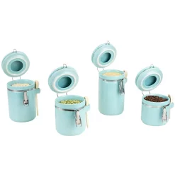 Food Storage Home Basics 4-Piece Ceramic Canister Set -Honey Can Do Shop turquoise kitchen canisters hdc59635 4f 1000