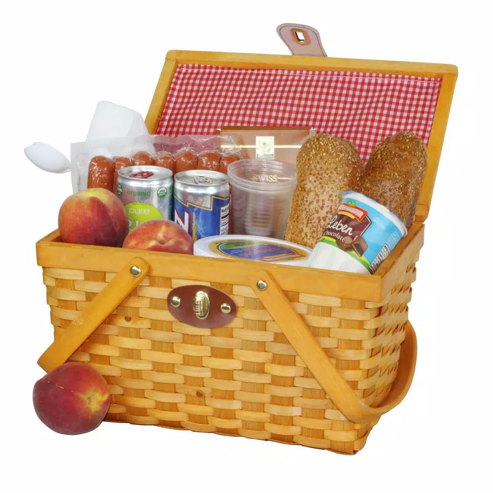 Food Storage Vintiquewise 12.5 In. X 7.5 In. X 7.5 In. Picnic Basket Gingham Lined With Folding Handles 4 Food Storage Vintiquewise 12.5 In. X 7.5 In. X 7.5 In. Picnic Basket Gingham Lined With Folding Handles - Image 2