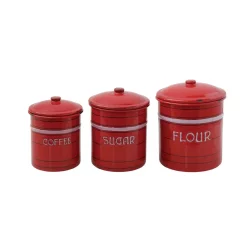 Food Storage 3R Studios Flour, Sugar And Coffee Red Tin Containers With Lids (Set Of 3 Sizes)