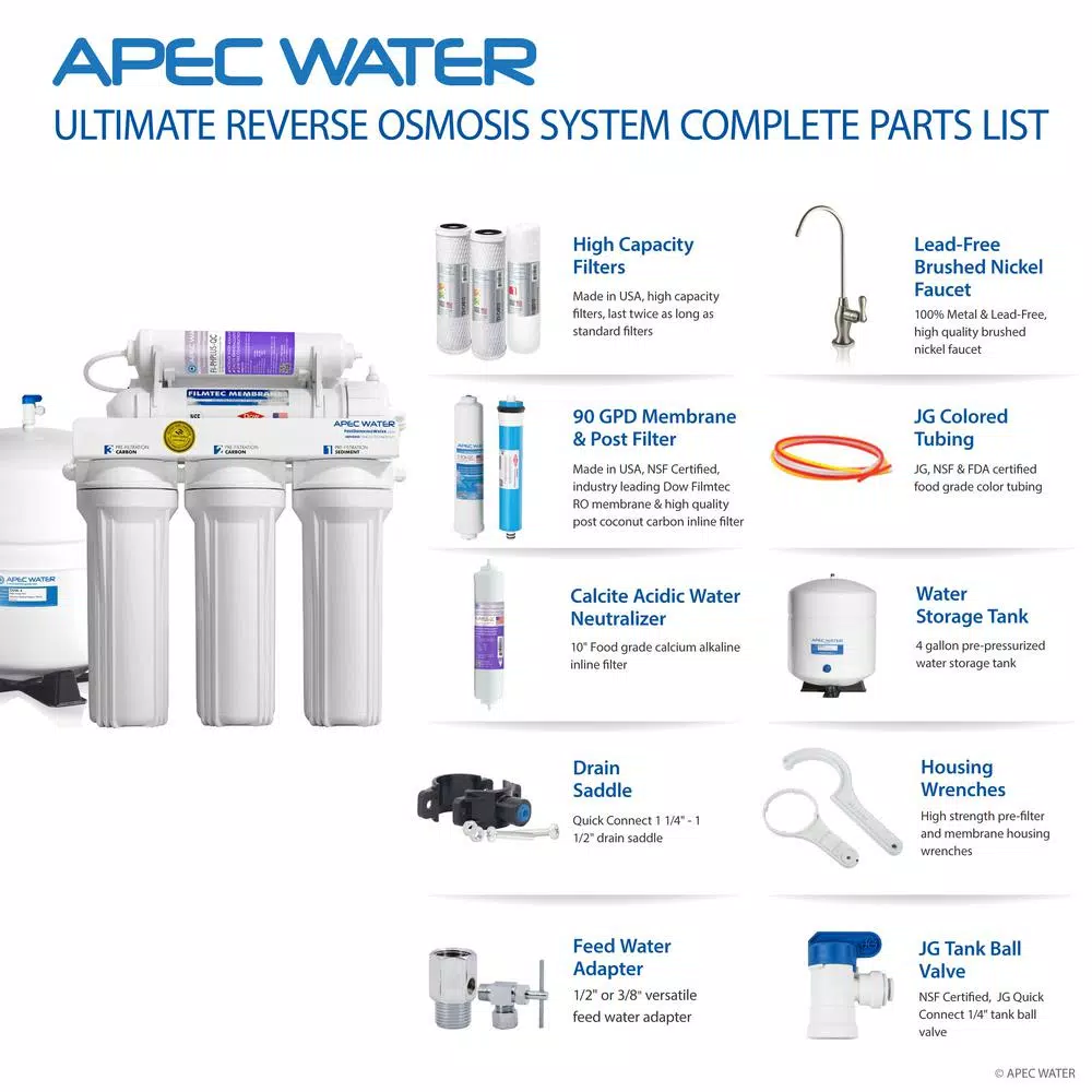 Water Filtration Systems APEC Water Systems Ultimate Premium Quality 90 GPD PH+ Alkaline Mineral Under-Sink Reverse Osmosis Drinking Water Filter System 10 Water Filtration Systems APEC Water Systems Ultimate Premium Quality 90 GPD PH+ Alkaline Mineral Under-Sink Reverse Osmosis Drinking Water Filter System - Image 8