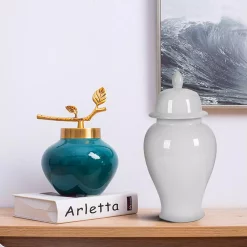 Food Storage Benjara Decorative Porcelain Ginger Jar With Lidded Top Large 14 Food Storage Benjara Decorative Porcelain Ginger Jar With Lidded Top Large -Honey Can Do Shop white benjara kitchen canisters bm165657 76 1000