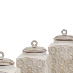 Food Storage Benjara Dreanna 3-Piece White Ceramic Canisters 12 Food Storage Benjara Dreanna 3-Piece White Ceramic Canisters -Honey Can Do Shop white benjara kitchen canisters imx 95792 3 1f 1000