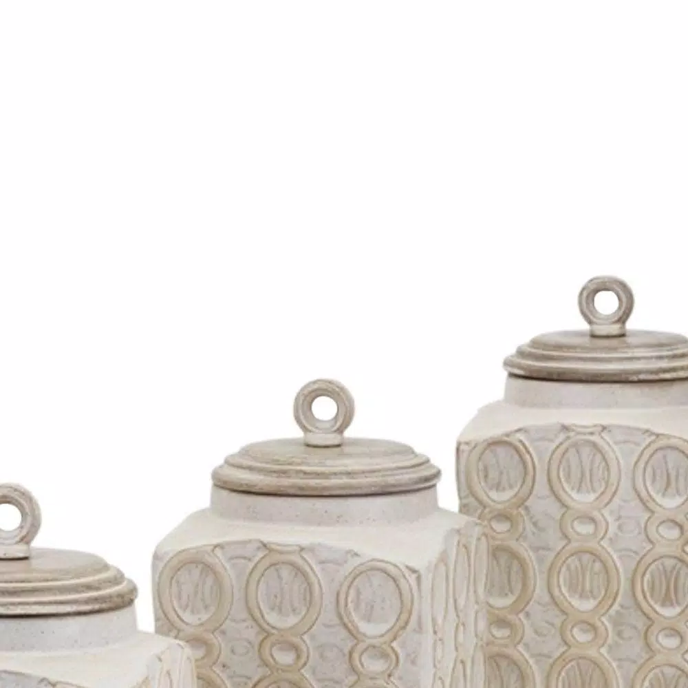 Food Storage Benjara Dreanna 3-Piece White Ceramic Canisters 6 Food Storage Benjara Dreanna 3-Piece White Ceramic Canisters - Image 4