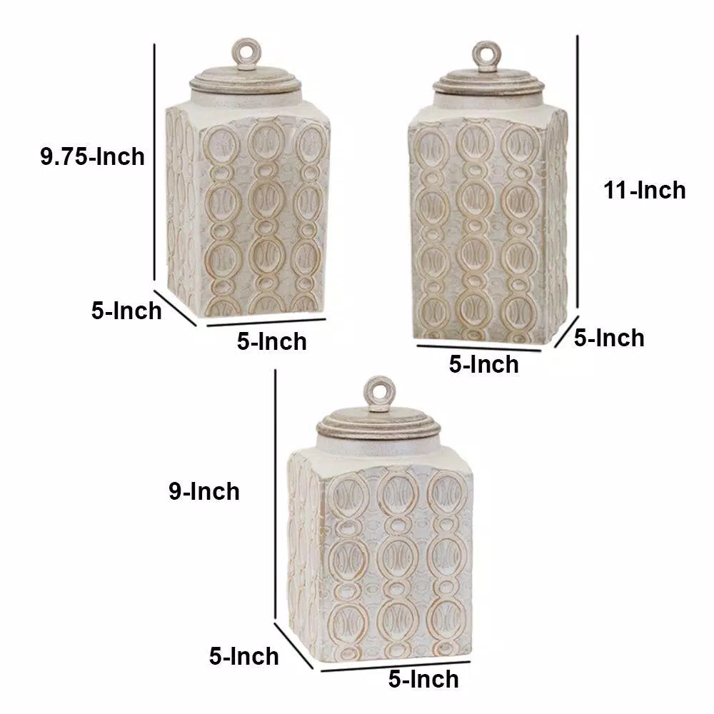Food Storage Benjara Dreanna 3-Piece White Ceramic Canisters 7 Food Storage Benjara Dreanna 3-Piece White Ceramic Canisters - Image 5