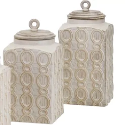 Food Storage Benjara Dreanna 3-Piece White Ceramic Canisters 11 Food Storage Benjara Dreanna 3-Piece White Ceramic Canisters -Honey Can Do Shop white benjara kitchen canisters imx 95792 3 4f 1000