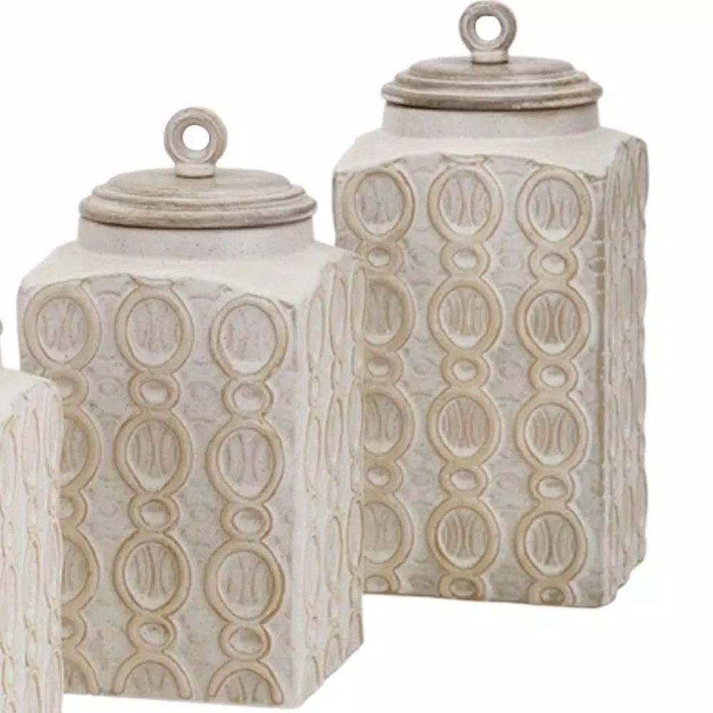 Food Storage Benjara Dreanna 3-Piece White Ceramic Canisters 5 Food Storage Benjara Dreanna 3-Piece White Ceramic Canisters - Image 3