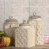 Food Storage Benjara Dreanna 3-Piece White Ceramic Canisters 1 Food Storage Benjara Dreanna 3-Piece White Ceramic Canisters -Honey Can Do Shop white benjara kitchen canisters imx 95792 3 64 1000