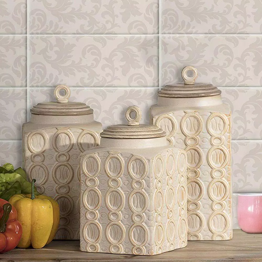 Food Storage Benjara Dreanna 3-Piece White Ceramic Canisters 3 Food Storage Benjara Dreanna 3-Piece White Ceramic Canisters