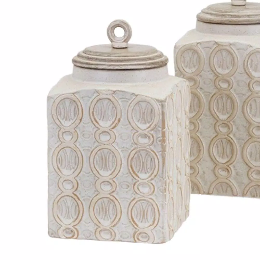 Food Storage Benjara Dreanna 3-Piece White Ceramic Canisters 4 Food Storage Benjara Dreanna 3-Piece White Ceramic Canisters - Image 2