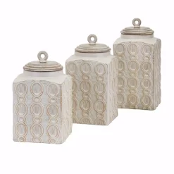 Food Storage Benjara Dreanna 3-Piece White Ceramic Canisters 14 Food Storage Benjara Dreanna 3-Piece White Ceramic Canisters -Honey Can Do Shop white benjara kitchen canisters imx 95792 3 fa 1000