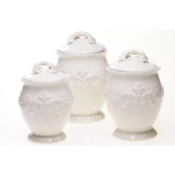 Food Storage Certified International Firenze Hand Painted Glazed Earthenware Canister Set (3-Piece)