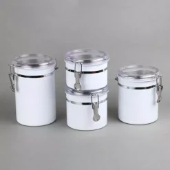 Food Storage Creative Home Set Of 4-Pieces White Stainless Steel Canister Storage Container With Air Tight Lid And Locking Clamp -Honey Can Do Shop white creative home kitchen canisters 50280 44 1000