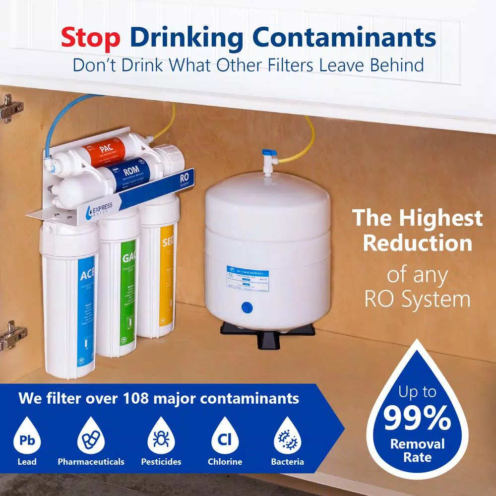 Water Filtration Systems Express Water Express Water Reverse Osmosis 5 Stage Water Filtration System – With Faucet, Tank, And 4 Replacement Filters – 100 GPD 4 Water Filtration Systems Express Water Express Water Reverse Osmosis 5 Stage Water Filtration System – With Faucet, Tank, And 4 Replacement Filters – 100 GPD - Image 2