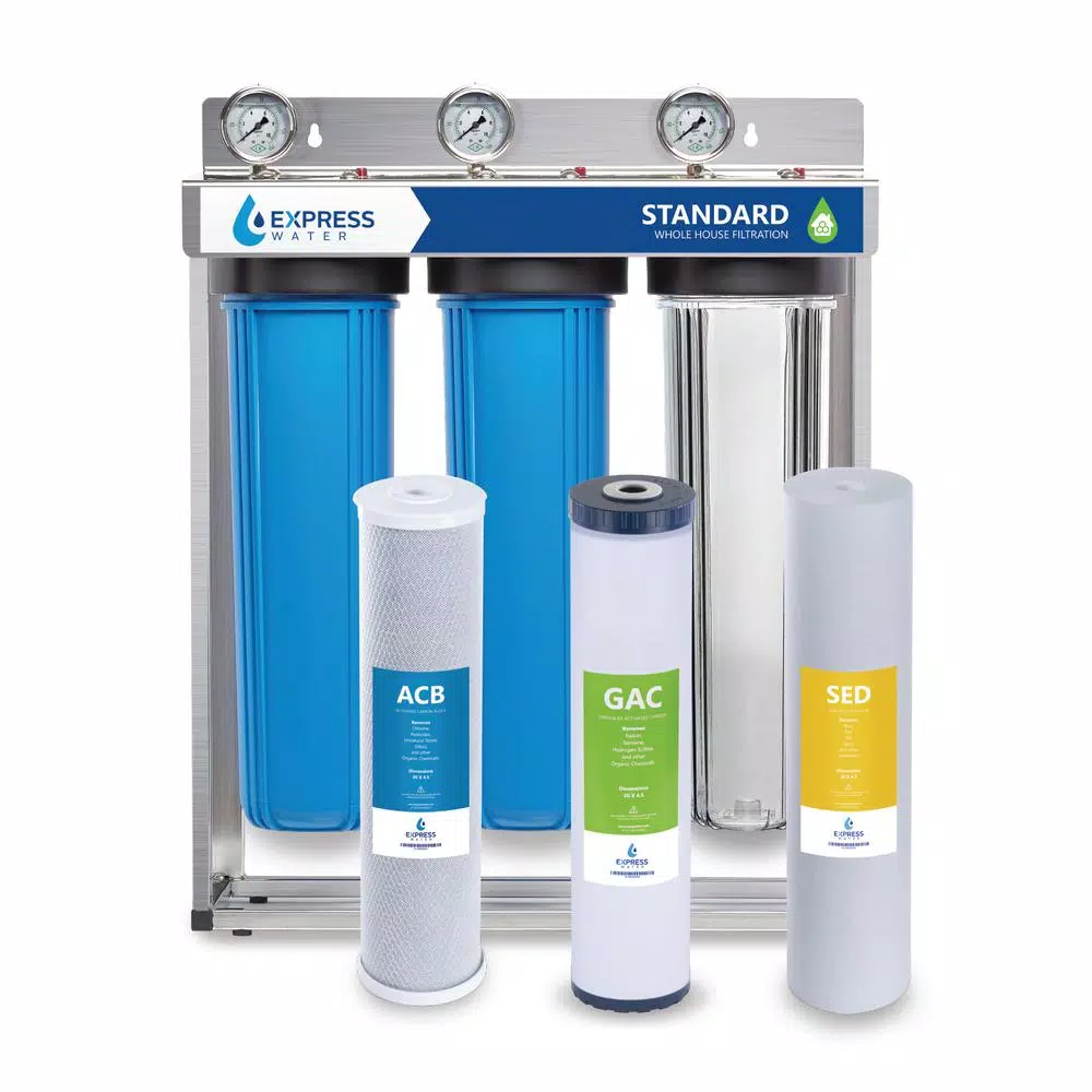 Water Filtration Systems Express Water Express Water 3 Stage Whole House Water Filtration System – SED, Charcoal, Carbon – Includes Pressure Gauges And More 3 Water Filtration Systems Express Water Express Water 3 Stage Whole House Water Filtration System – SED, Charcoal, Carbon – Includes Pressure Gauges And More
