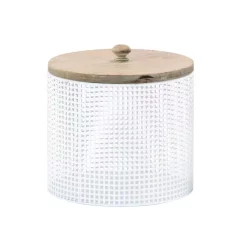 Food Storage LITTON LANE White Iron Mesh Round Canisters With Wooden Lid (Set Of 2) -Honey Can Do Shop white litton lane kitchen canisters 22653 1f 1000