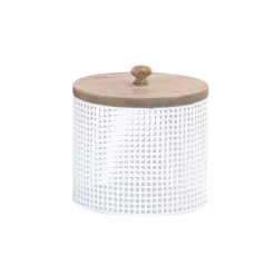 Food Storage LITTON LANE White Iron Mesh Round Canisters With Wooden Lid (Set Of 2) -Honey Can Do Shop white litton lane kitchen canisters 22653 44 1000