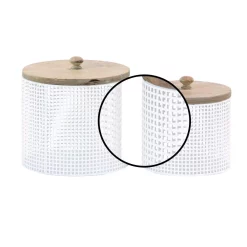 Food Storage LITTON LANE White Iron Mesh Round Canisters With Wooden Lid (Set Of 2) -Honey Can Do Shop white litton lane kitchen canisters 22653 4f 1000